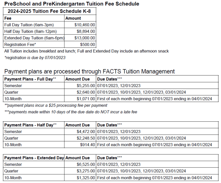 20242025 Tuition Schedule Our Savior Lutheran School